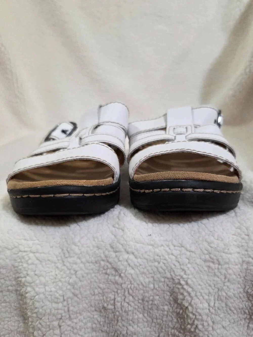Clarks White Leather Sandals, 8